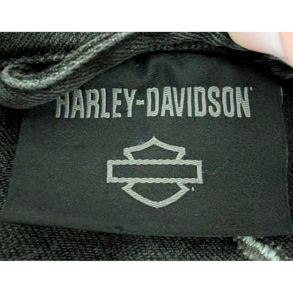 Harley Davidson Black Denim Trucker Jacket Women 2X Embroidered Wings Patch - Picture 6 of 10